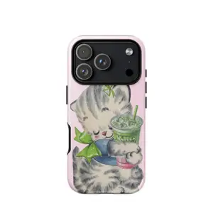 MATCHA CAT iPhone Case by BARELA| Cute Kitten Drinking Matcha Design| Tough Shockproof Cover for iPhone 11–17 Series| Pastel Aesthetic Gift for Girls#MatchaCatCase#CuteAesthetic
