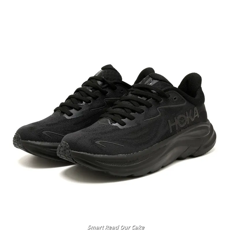 Brand New Sealed Original Box Unisex All Black Fine Mesh Running Sneakers Large Side Logo Multi Wave Thick Cushion Sole Black Non Slip Athletic Walking Gym Daily Sports Trainers