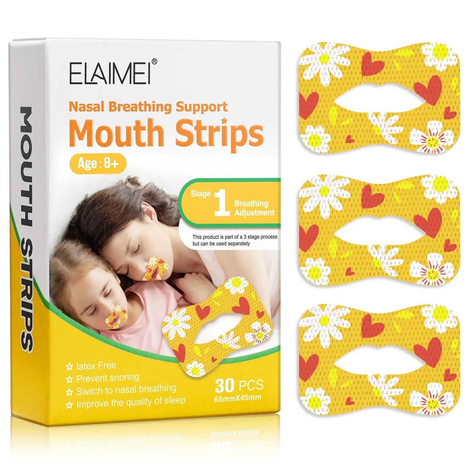Elaime Sleep Breathing Seal Tape 30pcs, Prevents Snoring, Drooling, and Talking in Sleep, Suitable for Adults and Kids Aged 8+, Nasal Breathing Support, Night