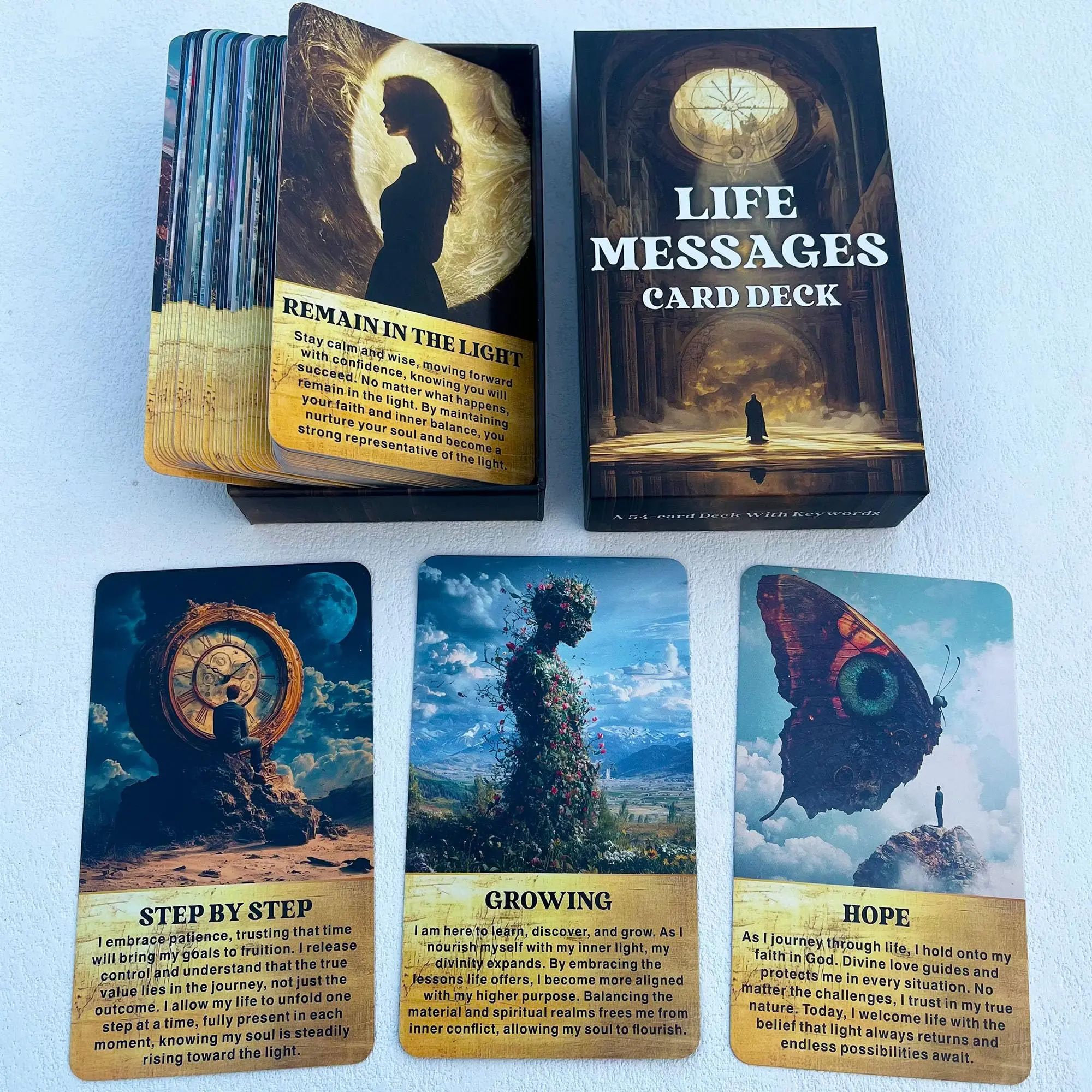 Life Messages Oracle Deck, 54 Spiritual Wisdom Oracle Cards, Tarot Cards, Oracle Cards for Beginners, Embrace Your Inner Light, Strength, Empowerment, Harmony and Transformation, Spiritual Tool, Journey, Meditation, Inspiration, Daily Guidance