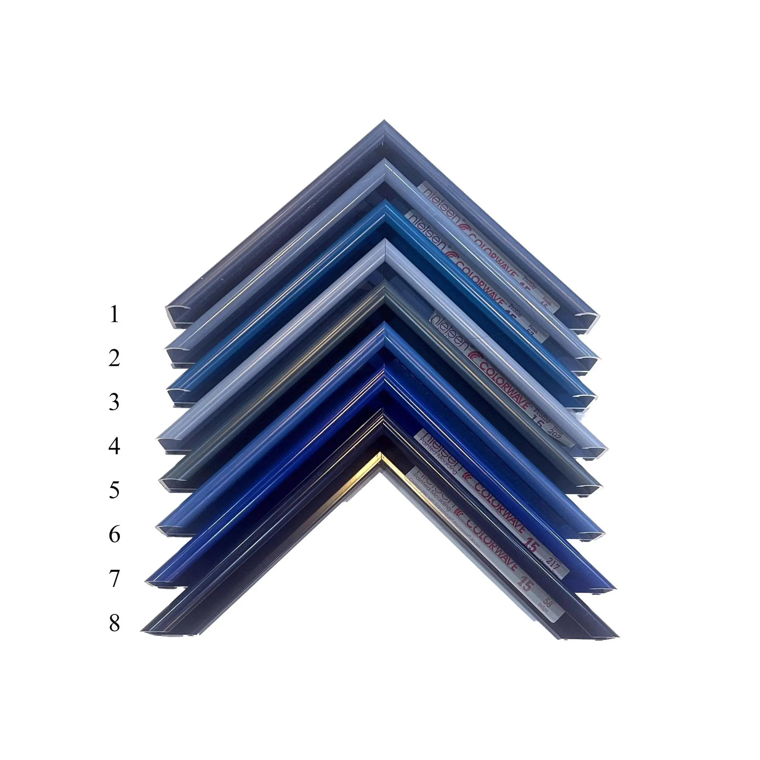 Metal Picture Frame | Custom Cut Sectional Metal 3/8"W x 1"H x 19/32" R | Nielsen 15 Variety of Blue