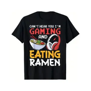 Summer t Shirts Funny Gaming And Eating Ramen Gamer Gift Unisex T-Shirt Black Design