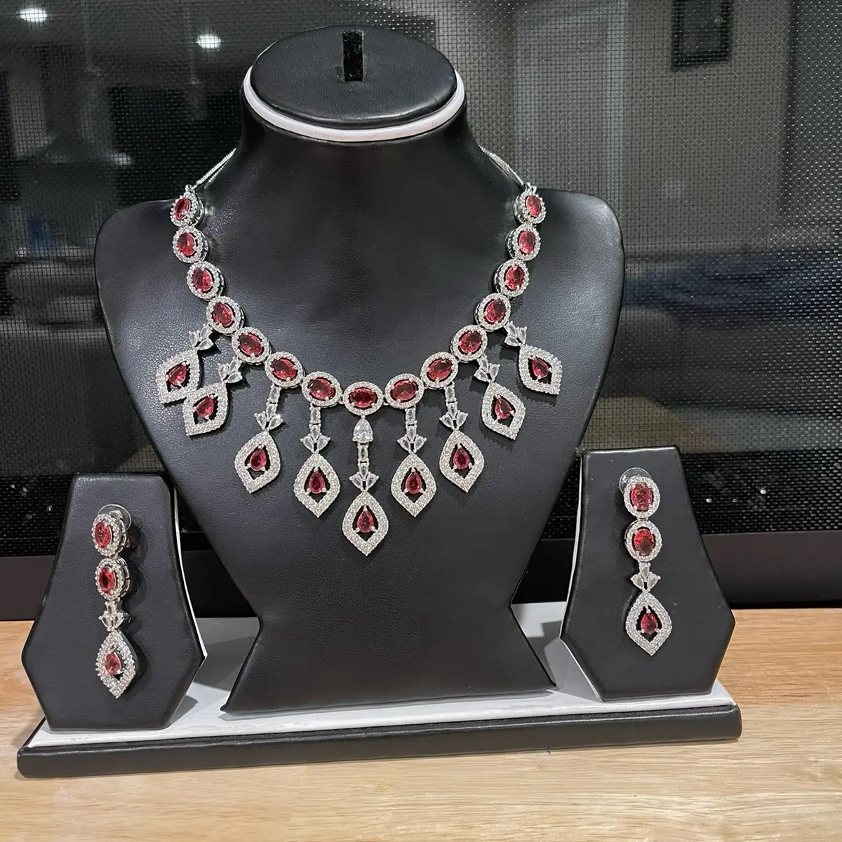 2-Piece Traditional CZ Accents AD Necklace and Matching Earrings Set, Fashion Costume Jewelry