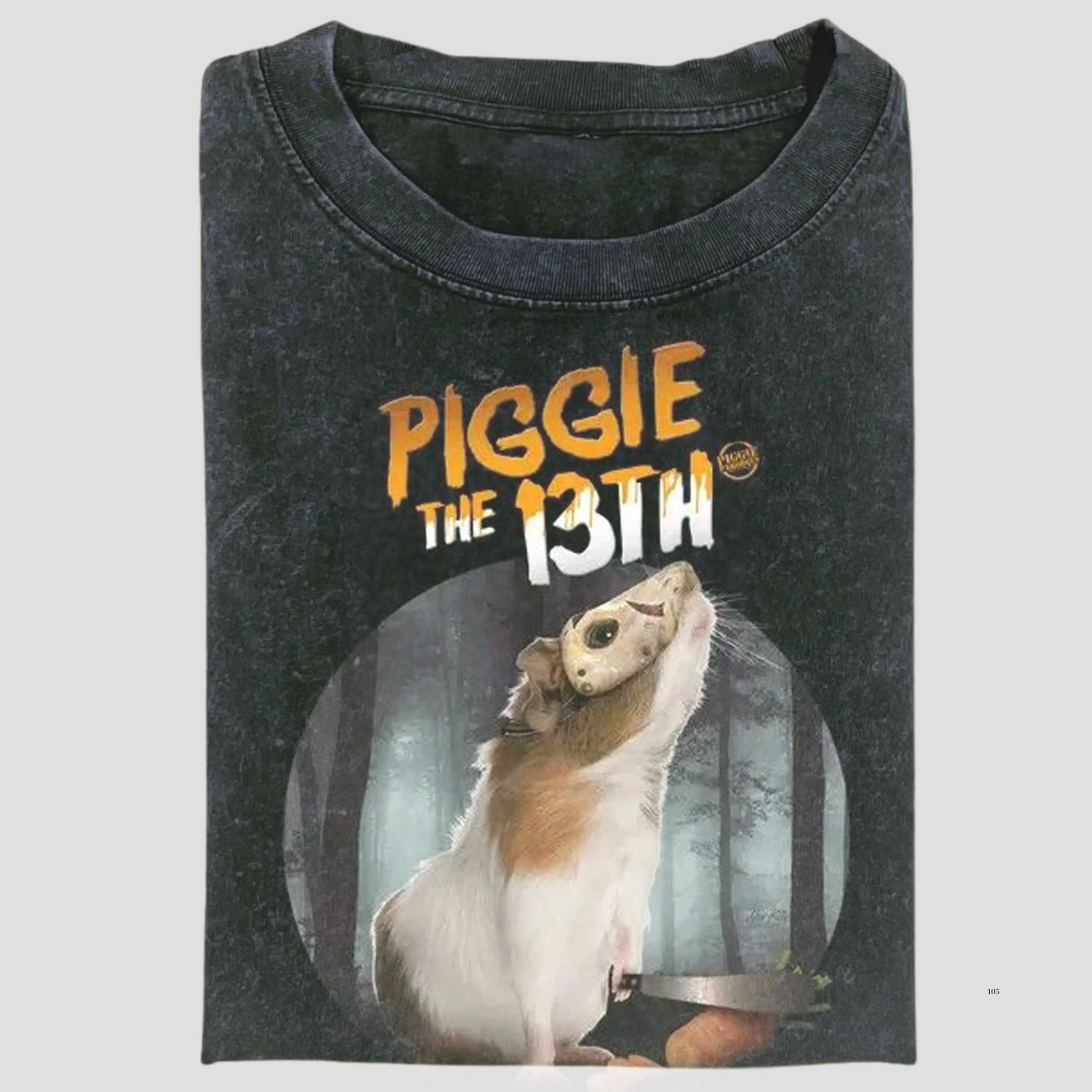 Piggie the 13th Guinea Pig Tee, Friday the 13th Horror Parody Shirt, Funny Meme Design, Crew Neck T-Shirt, Short Sleeve, Unisex Vintage Top, Streetwear Style