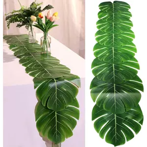 2 count Artificial Palm Leaves Table Runners 72 Inch Long Tropical Palm Leaves Table Runner Faux Leaf Cloth for Wedding Hawaiian Luau Theme Party  Summer Decoration (Palm Leaf)