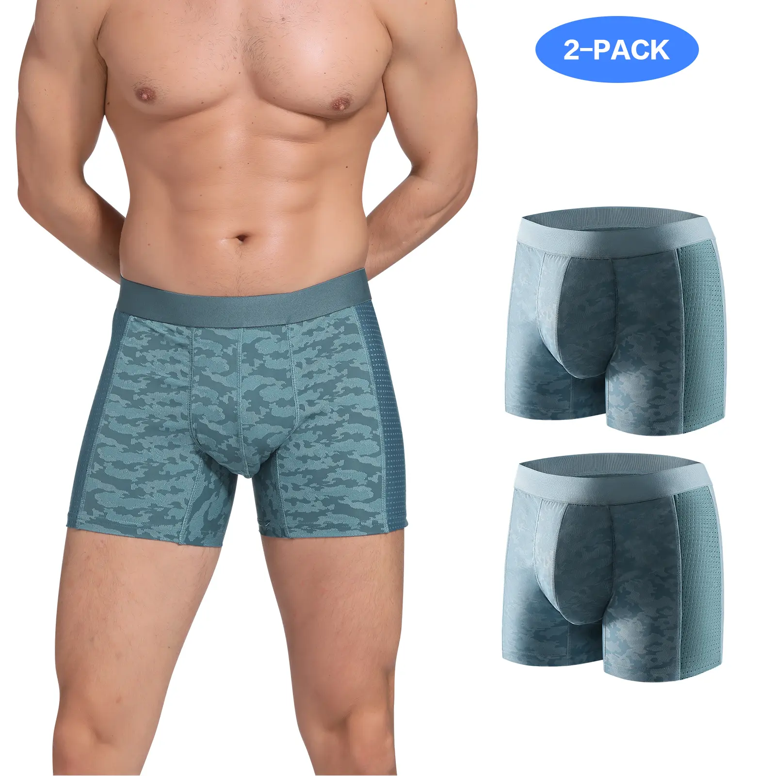 CARER Menswear 2-Pack Mid Waist Boxer Briefs, Waterproof Brocade Underwear, Reusable & Protective for Mild Leakage (80ml), Soft, Boxers/Trunks