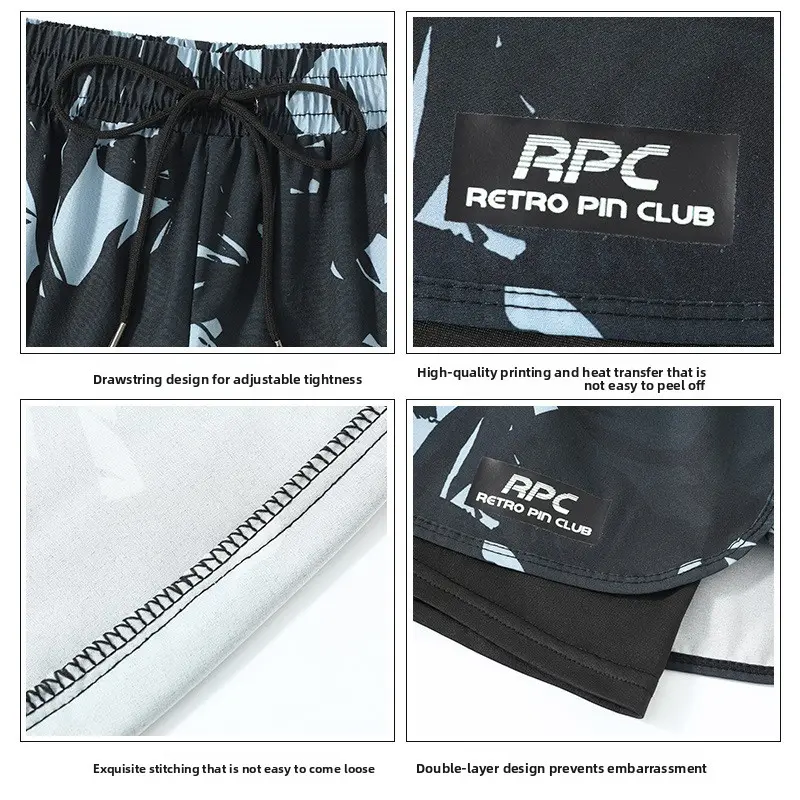 Adult double-layer swimming trunks men's flat-angle five-point swimsuit anti-embarrassment new professional beach adult swimming equipment one piece Adult double-layer swimming trunks men's flat-angle five-point swimsuit anti-embarrassment new professional beach adult swimming equipment one piece