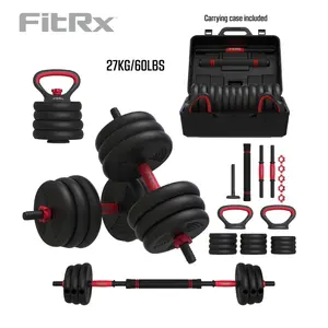 GreatDealsgd FitRx SmartBell Gym, 60 lbs. 4-in-1 Adjustable Interchangeable Dumbbell, Barbell, and Kettlebell Weight Set, Black