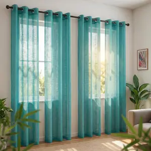 Curtain Club 4 Panels 34x95inch Bamboo Gauze Semi Transparent Curtains with Eyelets Artificial Linen Sheer Fabric for Bedroom & Living Room Perfect Christmas Gift  L12,Sheer,Woven,Rod,Pocket,Curtains