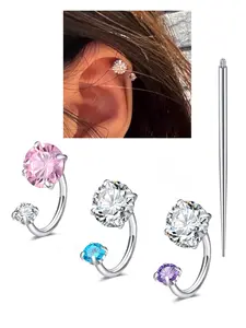 6mm/3mm CZ Horseshoe Cartilage Earrings, Internal Threaded Horseshoe Septum Ring, Hypoallergenic Stainless Steel 18Gauge 8mm, Perfect for Nose, Cartilage, Tragus, Helix Piercings and Labret Lip Hoops Multipurpose