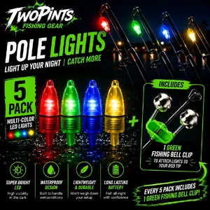 5 Pack LED Lights for Fishing Pole + Bite Bell - Bite Alarm Light & Clip on Bells