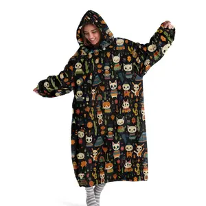 hoodie blanket, Cozy Hooded Blanket, Wearable Blanket、Soft Flannel Blanket with Cat & Cactus Print, Wearable Digital Printed Throw, Cozy Home Decor, Perfect for Sofa, Office, Camping, Gifts、Christmas Gift,Valentine's Day gift