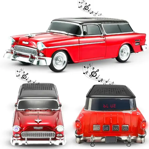 WSTER WS-1955 Retro Car Model 2-Way Wireless Multifunctional Portable Outdoor Speaker - Bass Boost, LED Display, USB, FM Radio, TF, AUX Input, Auxiliary, TWS, Battery, Gift Box for PC, Birthday Gifts (TikTokShopSummerSale,tiktokshopbacktoschool)