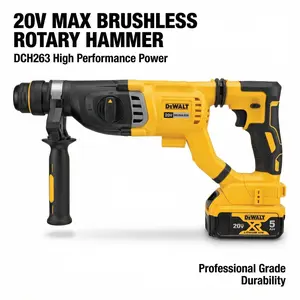 DEWALT DCH263 20V XR Brushless SDS Plus Rotary Hammer Kit, 3-Mode Cordless Hammer Drill for Concrete & Masonry Drilling