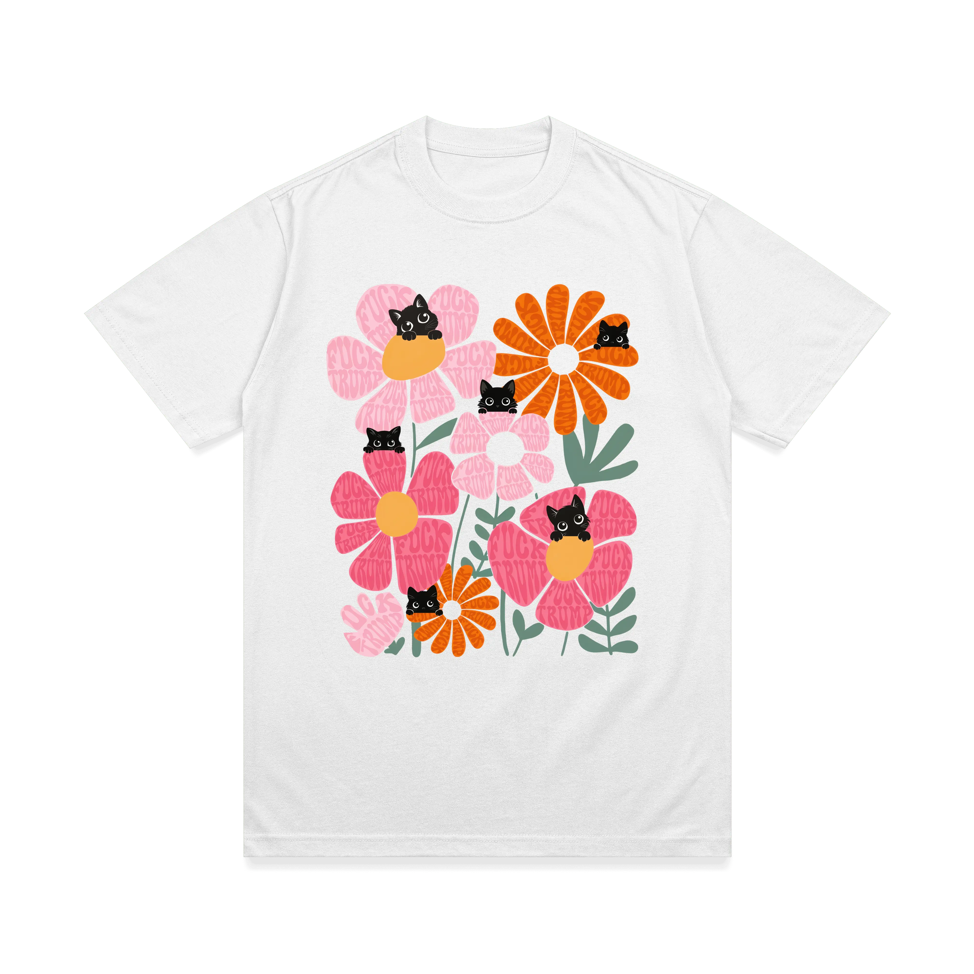 Anti Trum Subtle Retro Flower Cat Shirt, Subtle Antifascist Hidden Message TShirt