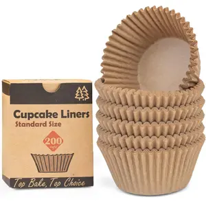 [New Deal] Non-stick 200pcs Standard Cupcake Liners for Baking, Natural, Food-grade Cupcake Wrapper, Greaseproof Parchment Muffin Liners