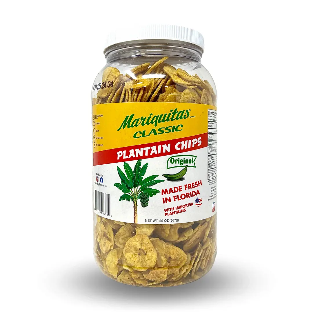 Marquitas Classic Original Plantain Chips - Crunchy Snack, Made Fresh in Florida with Imported Plantains, Gluten-Free, 20 oz Jar Traditional Naturals