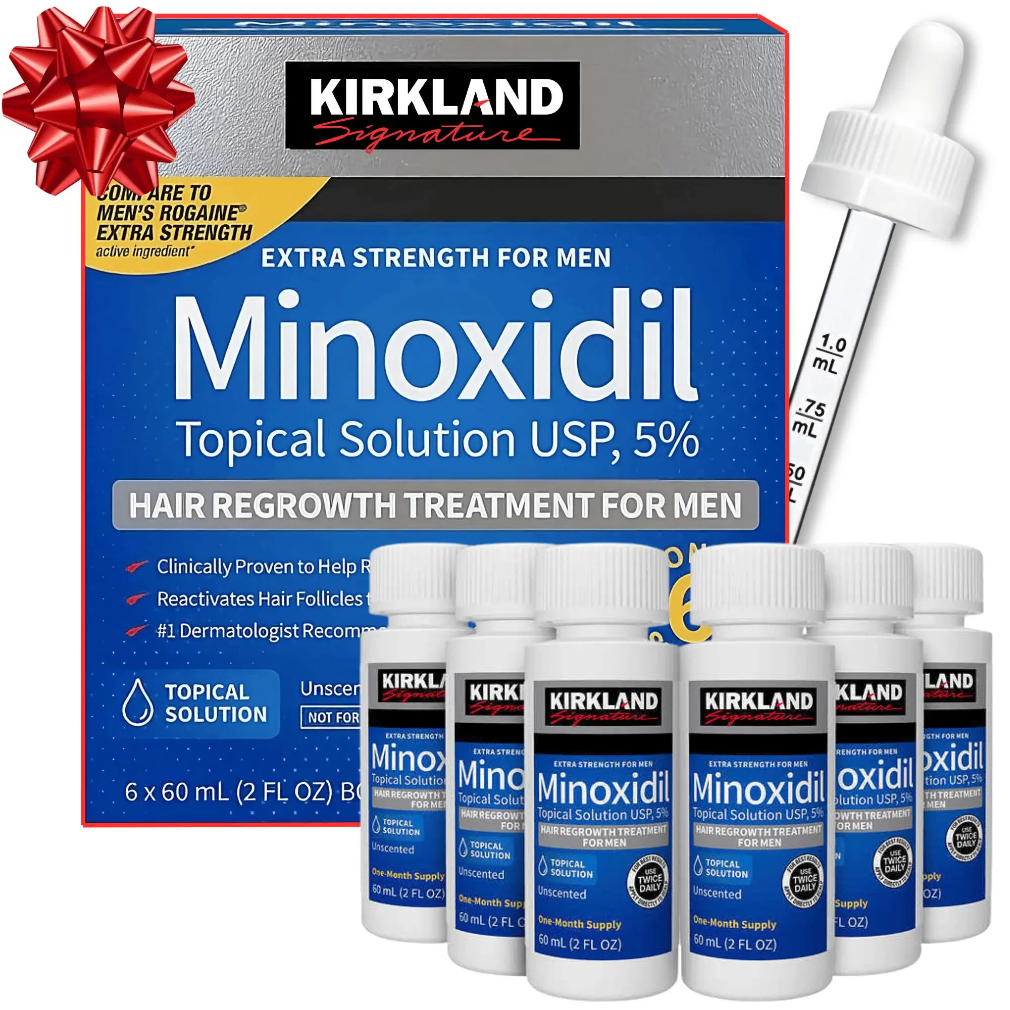 Kirkland Signature Minoxidil 5% Hair Regrowth Treatment for Men, Extra Strength Liquid Topical Solution for Hair Loss & Thinning Hair, Clinically Proven Hair Growth Treatment