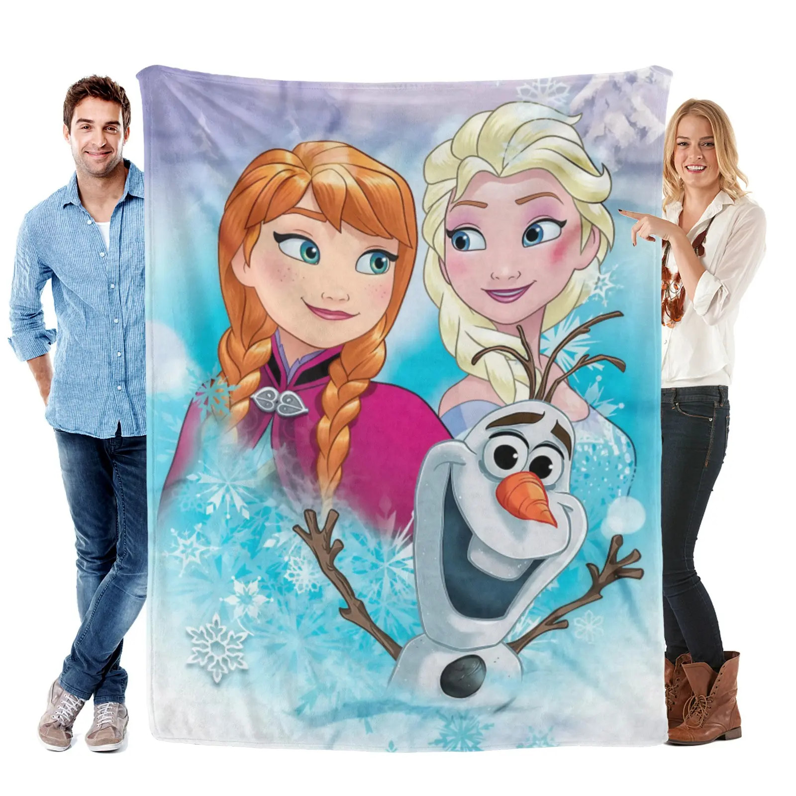 [Summervibes] Disney Frozen Trio Character Snow Scene Blanket, Washable Flannel, Icy Frozen Blanket For Bedroom Styling