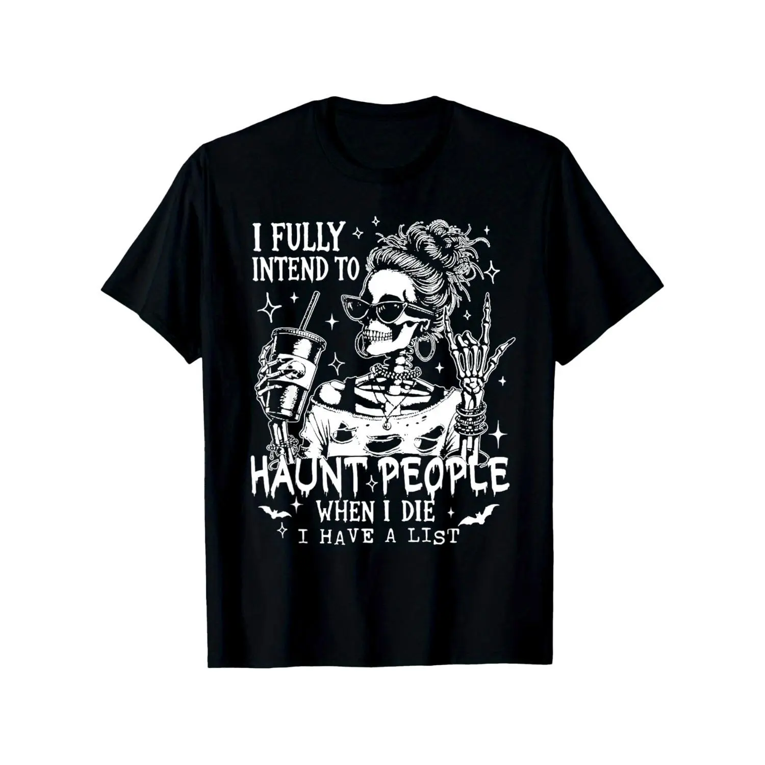 Men's Graphic T-Shirt with Funny 'I Intend to Haunt People' Skeleton Print, Casual Short Sleeve Cotton Streetwear for Halloween, Shortsleeve, Tshirt, Top