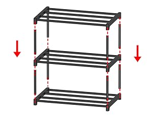 Three-tier ultra-small shoe rack (16.3 inches wide), narrow stackable design suitable for children, toddlers, and adults; lightweight shoe rack ideal for wardrobe storage, dorm organization, entryway/foyer at the front door.