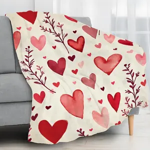 Valentine's Heart Floral Flannel Bedspread Set, 80"*60", with 4 Blankets, All-Season Cozy Cover