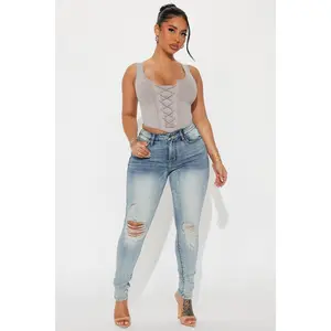 Kelly Ripped Tinted Stretch Skinny Jeans - Light Wash