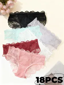 H Underwear for Women Cheeky Cotton Lace Hipster Briefs 6-18Pack Bridal Panties for Ladies Womenswear Lingerie