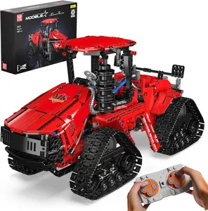 Mould King 18020 Technik Remote Controlled Tractor Building Blocks, MOC Electric Chain Tractor with 4 Motors, STEM Clamping Blocks, Model Kit for Technology Agricultural Machinery Lovers, Red