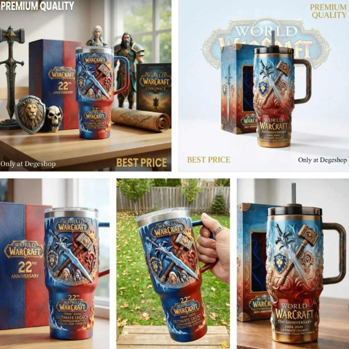 W0rld of Warcr@ft 22nd Anniversary 40oz Tumbler With Handle & Straw, Fantasy Gaming Inspired Travel Mug