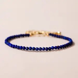 Natural Real Lapis Lazuli Bracelet - Handmade 3mm Crystal Healing Gemstone Faceted Beads Bracelets for Mother's Day