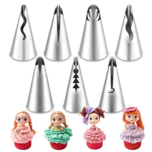 Thinp 7 Pcs Piping Tips Set - Stainless Steel Cake Decorating Tube Set with Pleated Skirt and Ruffle Piping Nozzles Pastry Decorating Tools