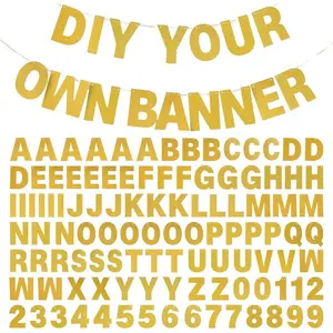 DIY Banner Kit with Letters Glitter Banner Letters Gold Customizable Birthday Banners Graduation Banner Custom Party Hanging Banner for Graduation Wedding Party Baby Shower Decoration (Gold)