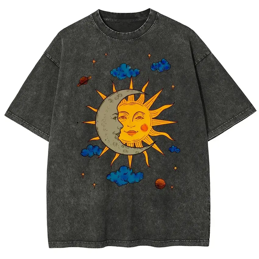 valentine shirts Men's Printed T-shirt Oversized Short Sleeved Retro Washed Shirt Summer Top Round Neck Casual