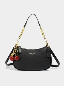 Small fresh  sweet shaped shoulder handbag, white lychee pattern simple classic design, cherry pearl chain bag, exquisite fashion   versatile, niche design suitable for daily commuting, shopping, etc.