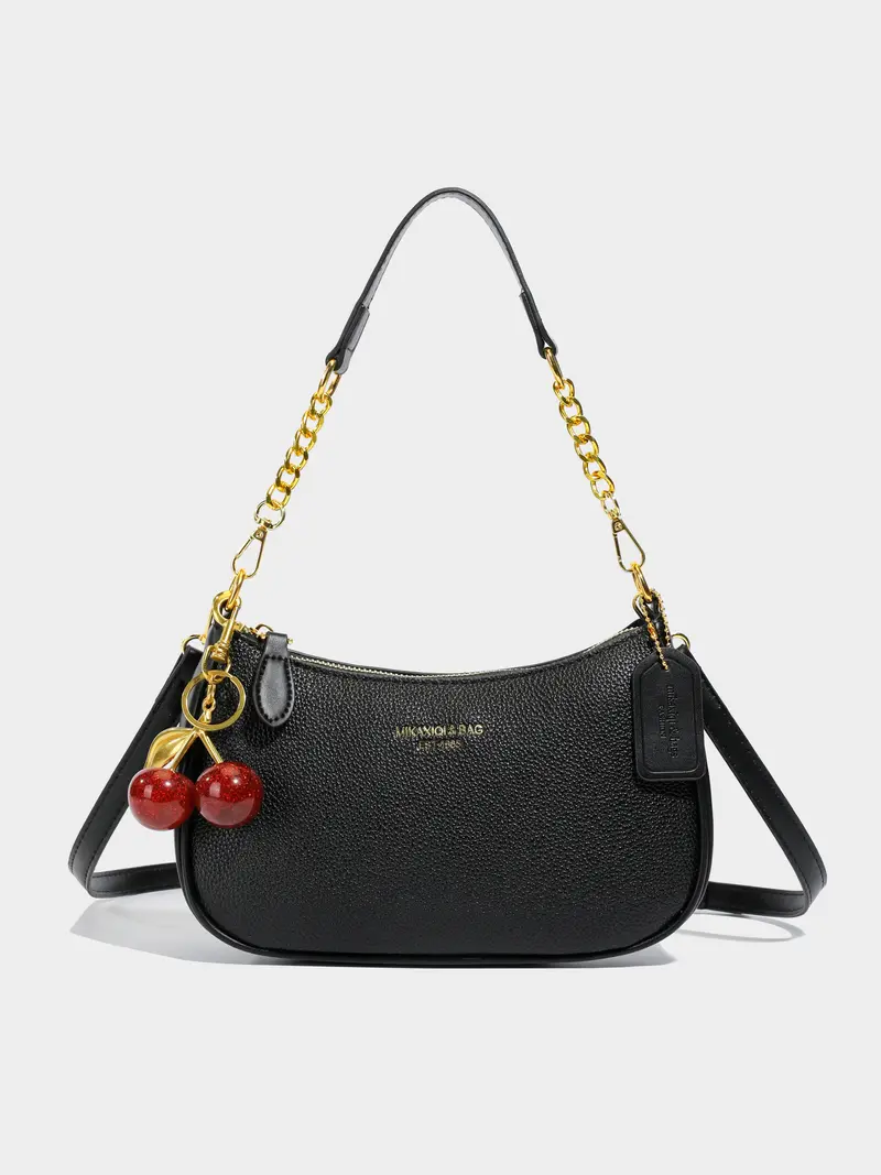 Small fresh  sweet shaped shoulder handbag, white lychee pattern simple classic design, cherry pearl chain bag, exquisite fashion   versatile, niche design suitable for daily commuting, shopping, etc.