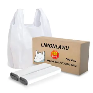 Heavy Duty Plastic Bags - 100 Pack 11.5x6.5x21 with Handles for Small Business Restaurants Grocery & Trash 13 Microns Thickness 22 Pounds Capacity