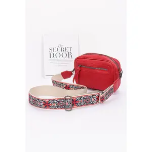 Faux Leather Camera Bag with Multi-Color Strap - Red, Adjustable Strap, Compact Design, Perfect for Casual Outings & Travel