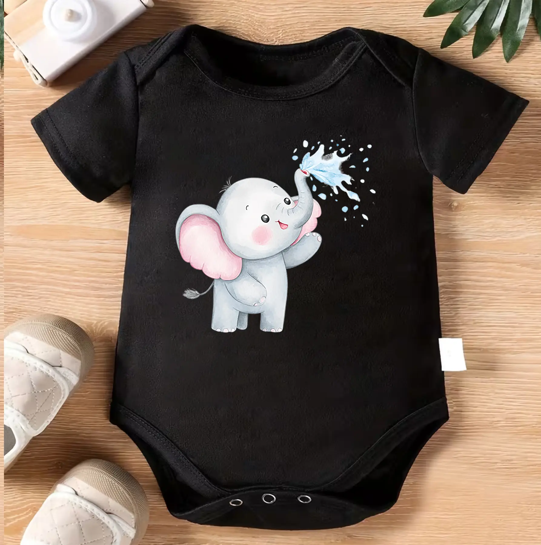 Cute Baby Elephant Bodysuit | Watercolor Elephant Infant onesie | Pink Ear Elephant Baby Outfit | Sweet Animal Baby Clothes | Minimalist Elephant Romper | Baby Shower Gift for Boys Girls