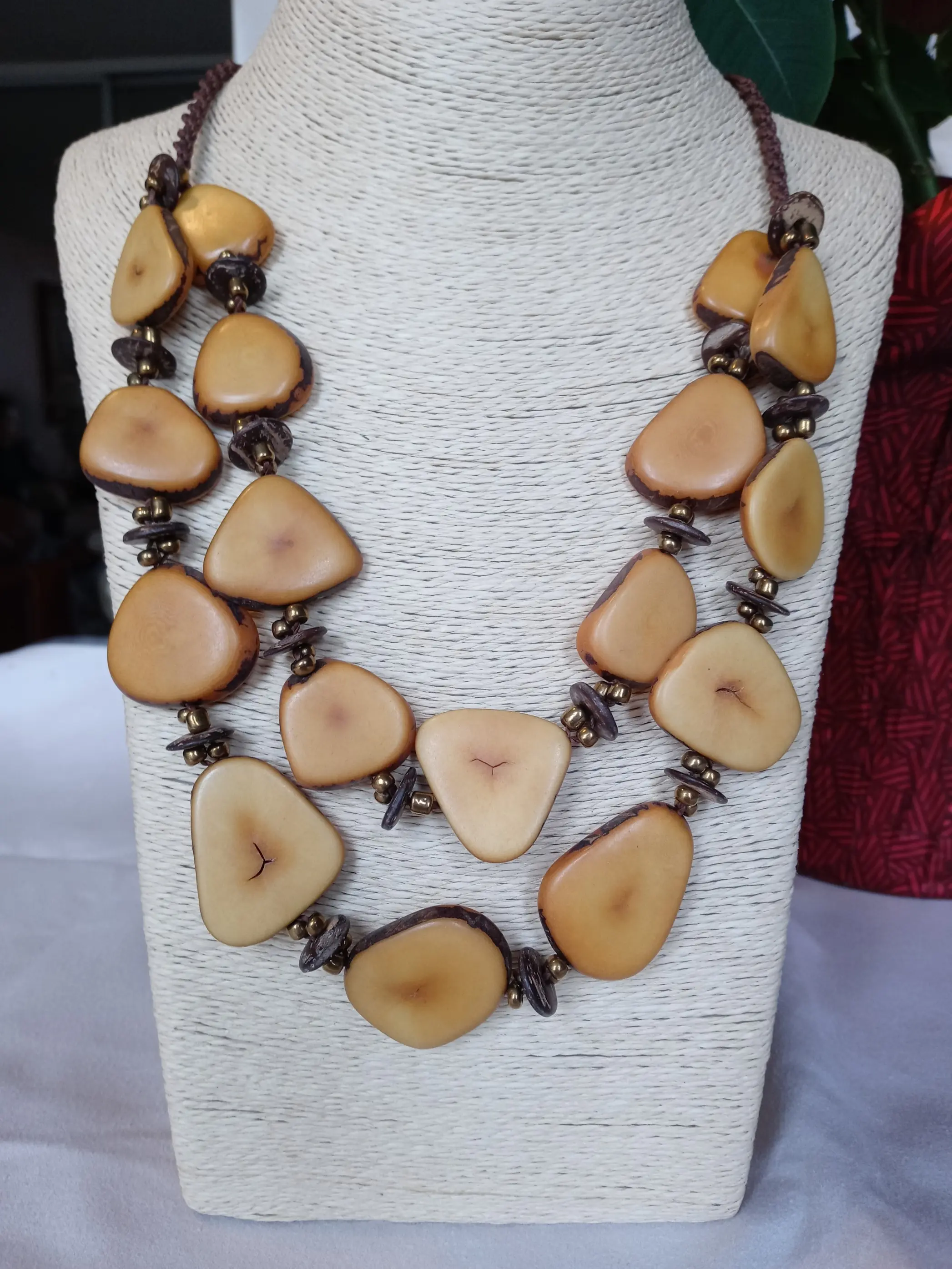 Tagua Nut Necklace, 2 strands, Organic jewelry handmade in Ecuador