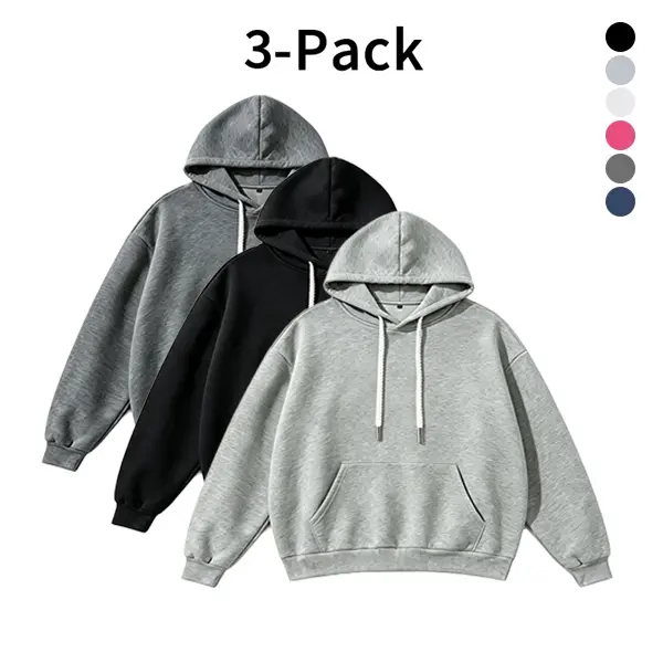 Value 3 Pack Pullover Hoodies For Men Soft Solid Long Sleeve Hoodies Kangaroo Pocket Loose Street Gym Everyday Casual Menswear