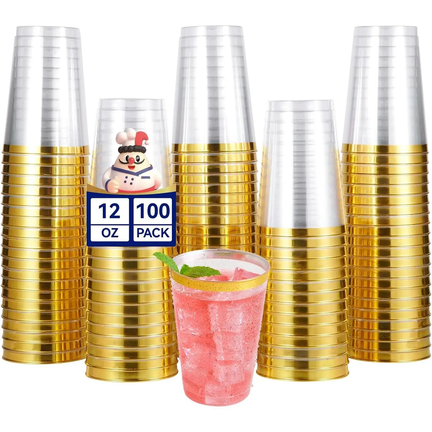 100 Pack Gold Plastic Disposable Cups, 12 oz Clear Plastic Cups Tumblers,  Elegant Gold Rimmed Disposable Glasses for Wedding, Thanksgiving Day,  Christmas - TikTok Shop