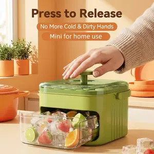 One-Press Ice Cube Tray with Storage Bin & Scoop - Easy Release Silicone Ice Mold for Freezer - Aesthetic Kitchen Gadgets - TikTok Made Me Buy It - Large Capacity Ice Maker Box for Iced Coffee DIY Fruit Ice Cubes Home Essentials - Home Bar Essentials