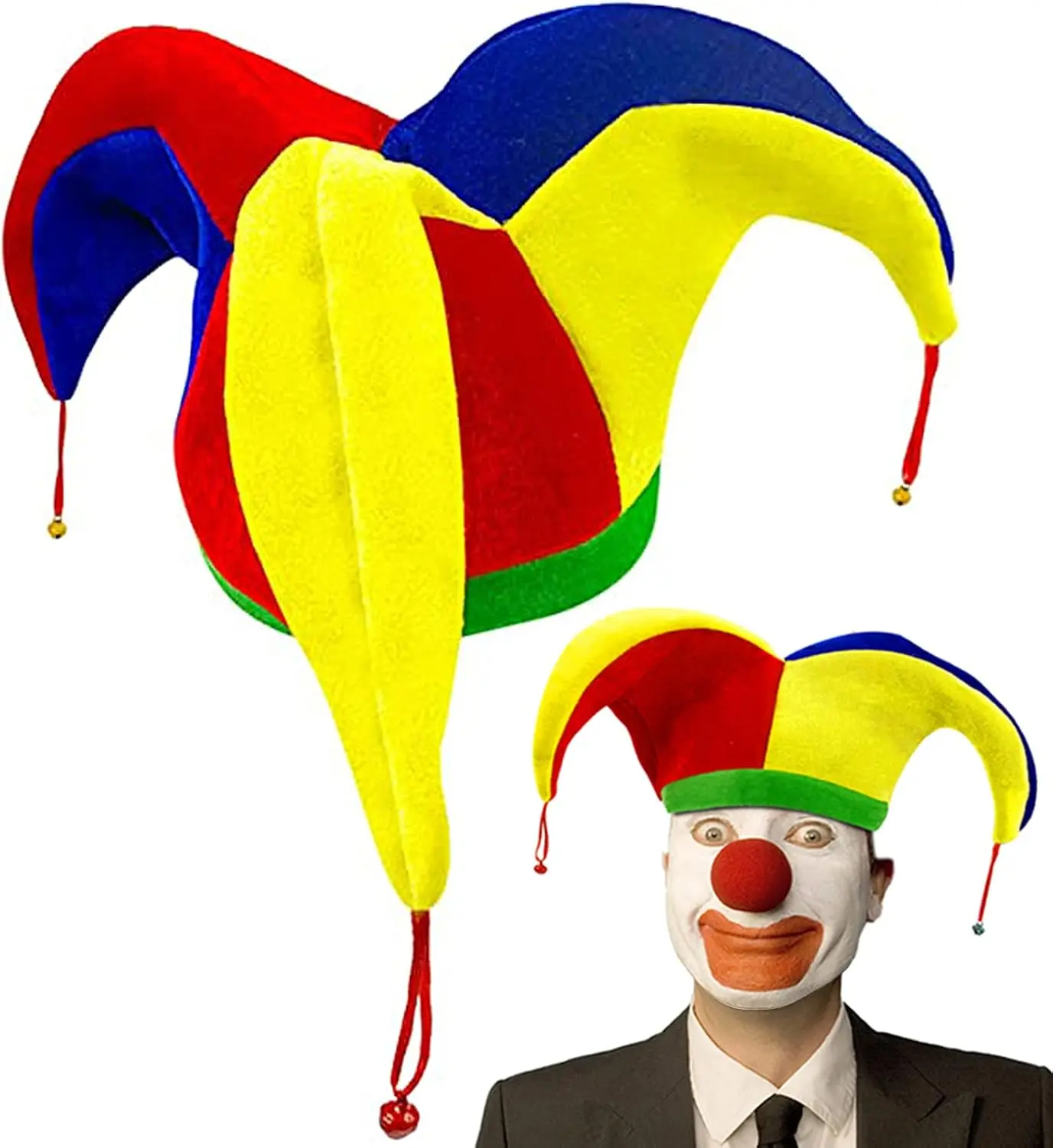 Mardi Gras Party Costume Court Jester Clown Hat Funny Multicolor Accessories Rainbow for Masquerade Cosplay AccessoryGift.