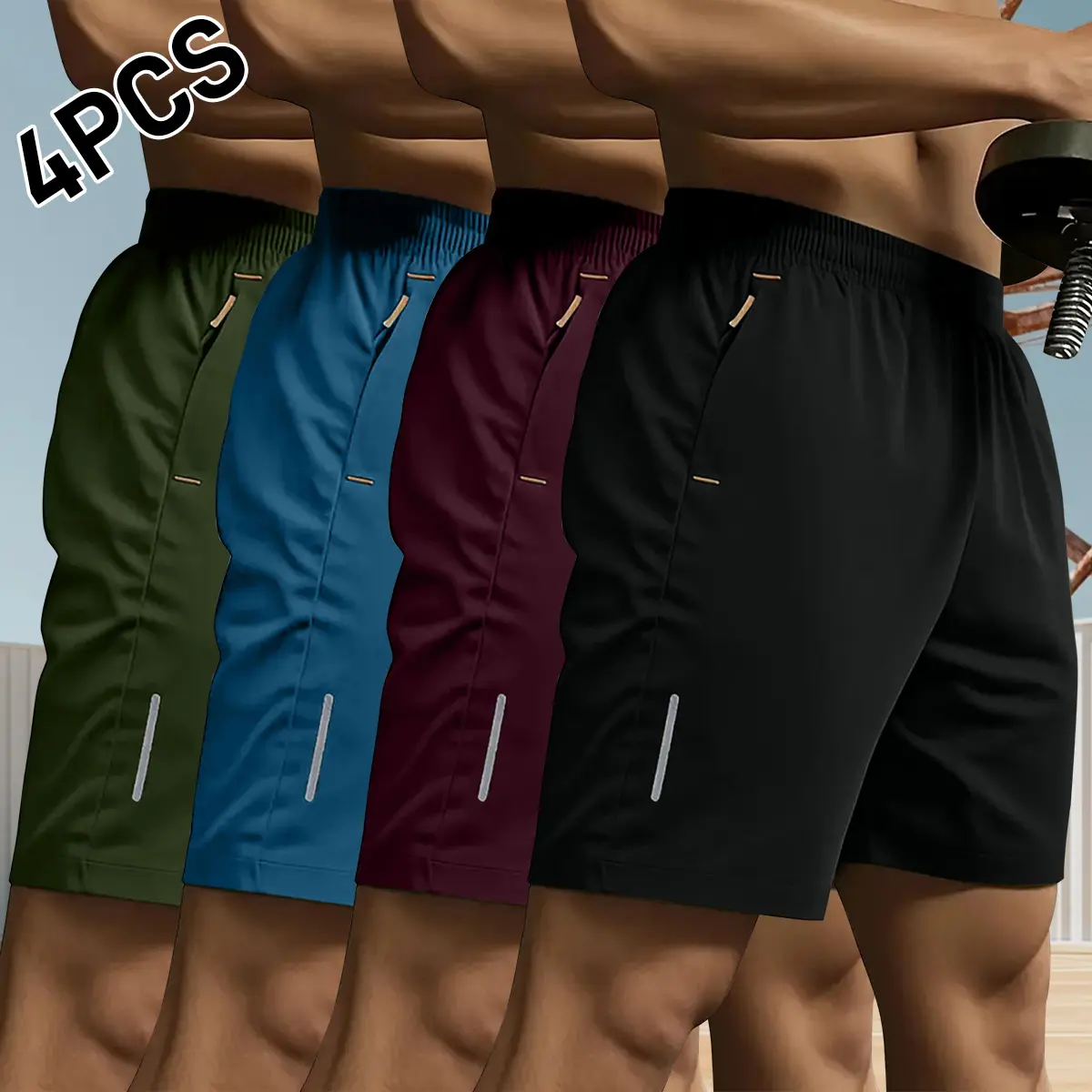 4-pack men’s quick-dry athletic shorts with elastic waistband, summer fitness training shorts suitable for hiking and casual wear — solid color, non-see-through fabric, men’s shorts, men’s sports shorts