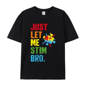 100% cotton short-sleeve shirt，Unisex Oversized Just Let Me Stim Bro Autism Awareness Printed Craft T-Shirt, Colorful Puzzle Piece Premium Soft Cotton Drop Shoulder Short Sleeve Top for Men Women Teens, Casual Neurodiversity Tee for Daily Wear, summervibe