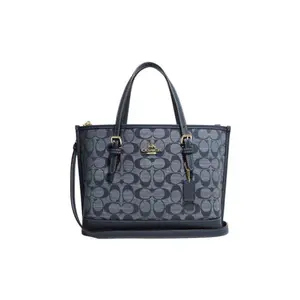 COACH Mollie 25 Chambray Leather-Trimmed Tote with Signature Jacquard and Zipper Closure for Women