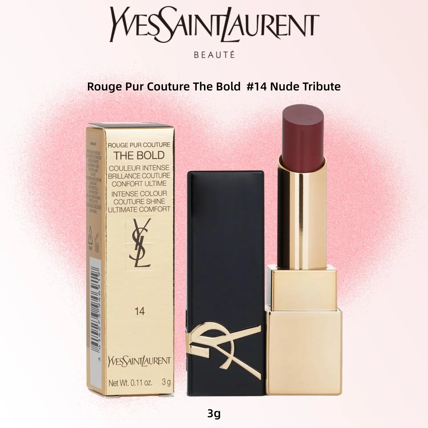 Yves Saint Laurent Rouge Pur Couture The Bold #14 Nude Tribute Intense Colour Ultimate Comfort 3g Lipstick