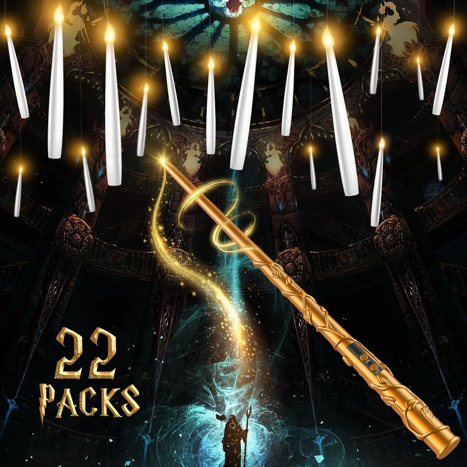 Floating Candles with Wand Christmas Decorations: 22 PCS Magic Hanging Floating LED Flameless Candles with Remote for Christmas Tree Birthday Parties Indoor Outdoor Wall Decor Halloween