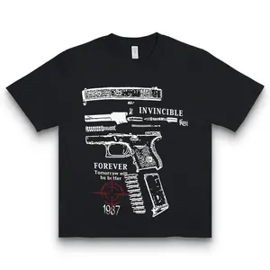 MEN T SHIRTS Invincible Forever Gun Graphic T-shirt | Bold Firearm Design Tee | Motivational Quote Shirt | 1987 Graphic | Streetwear Shirt